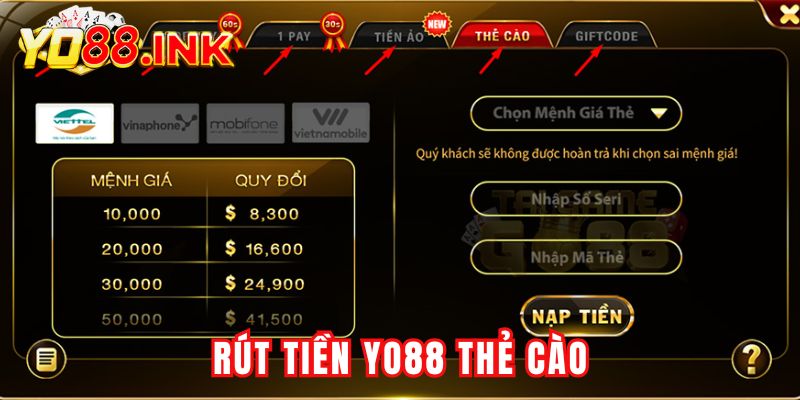 Quy trình giao dịch tại Yo88 bằng thẻ cào