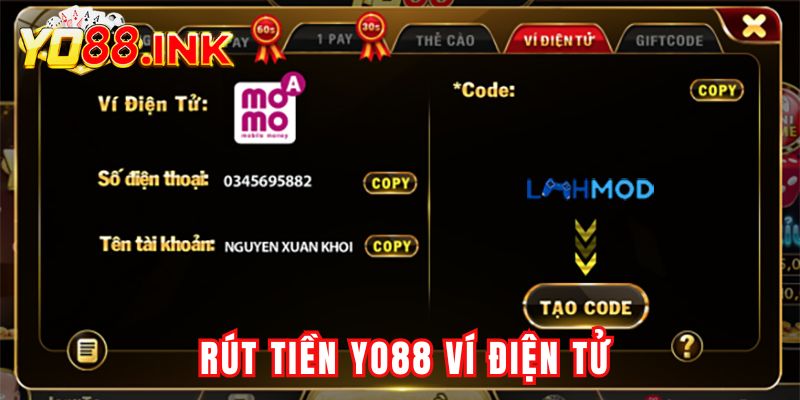 Hướng dẫn rút tiền Yo88 bằng ví điện tử 